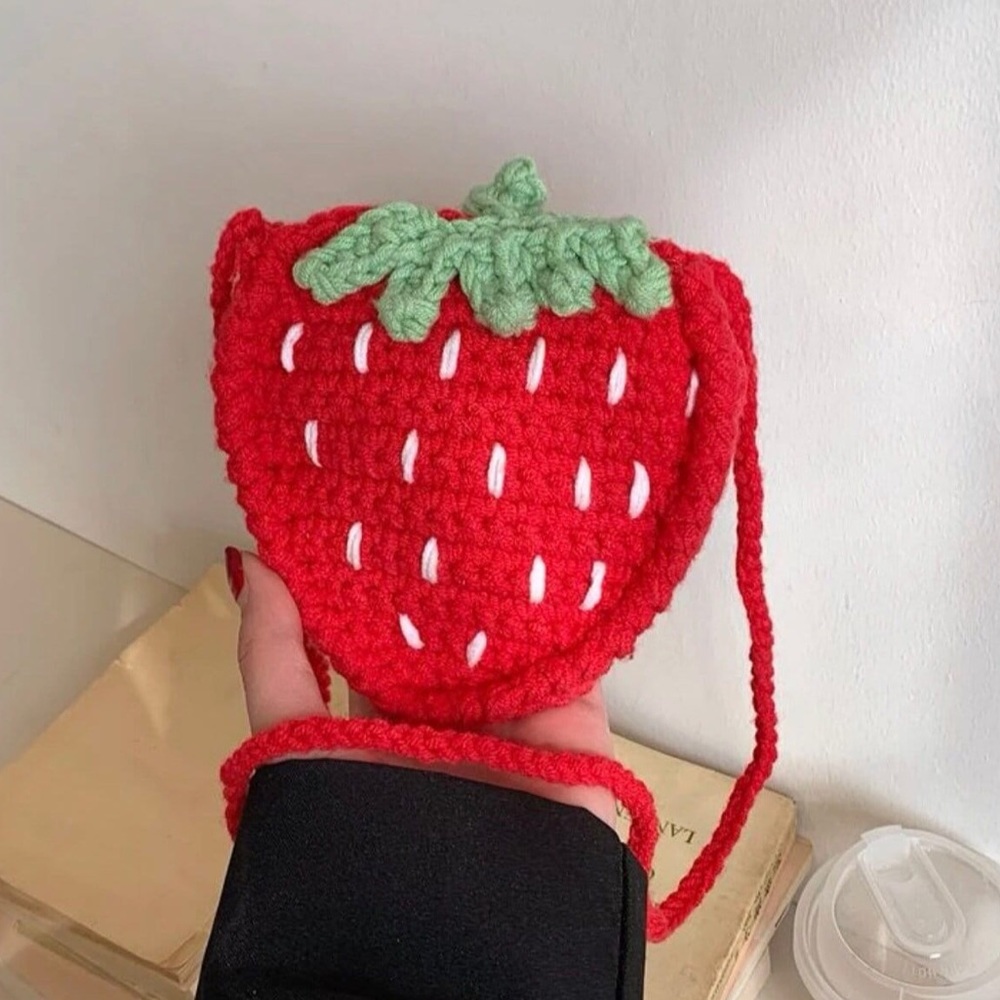 NEW✨ Crocheted Mini Red Strawberry Crochet Crossbody Purse Bag